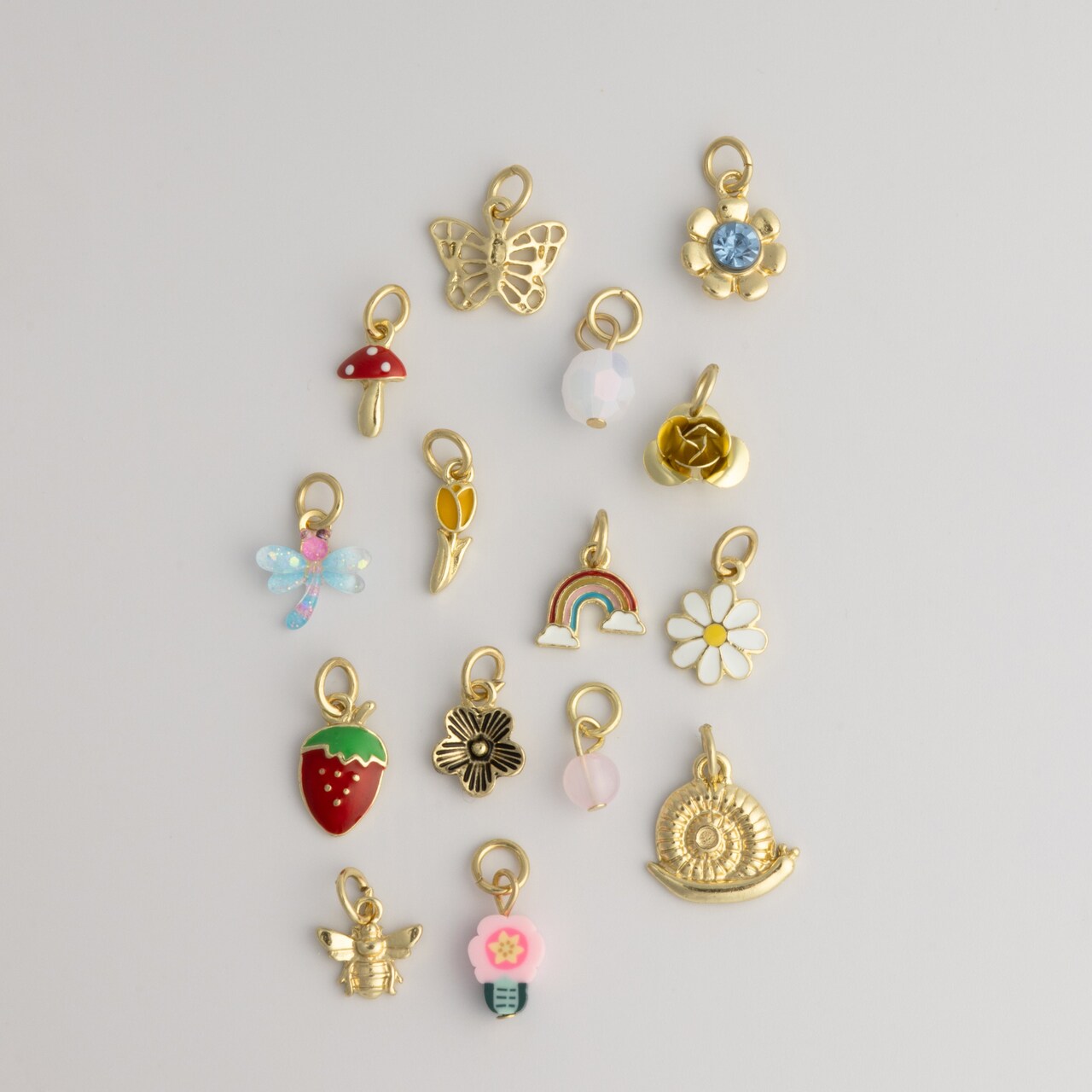 Cottagecore Enamel Charms Woodland Cute Charms Set of 15 Gold Girlie Charms